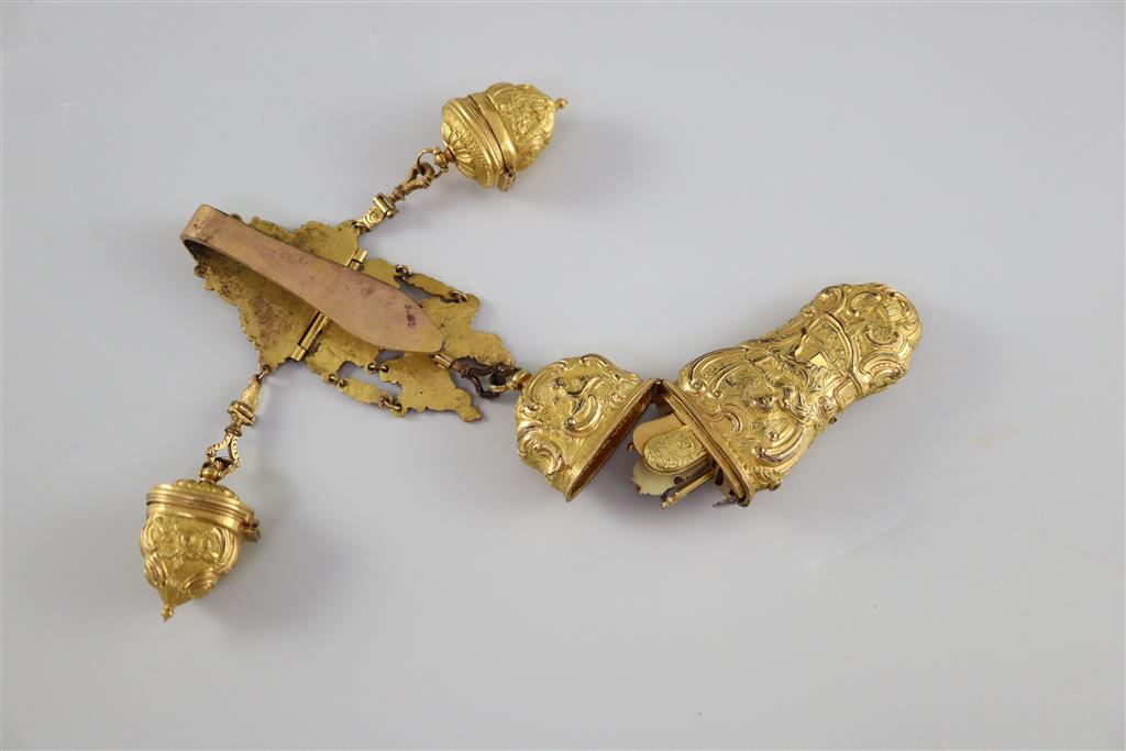 An 18th century ormolu chatelaine, overall length 7.5in.